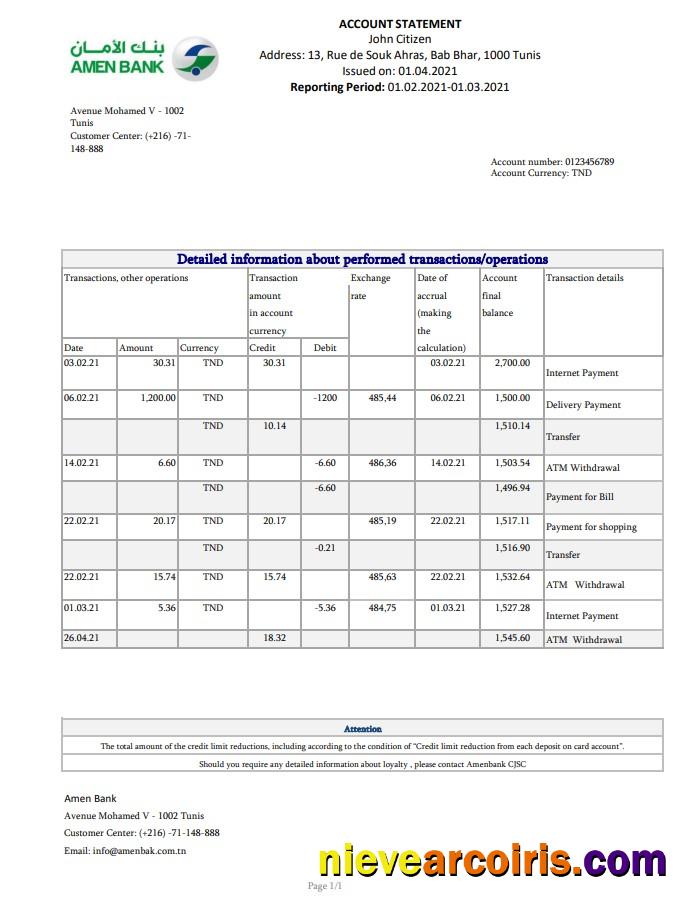 Tunisia Amen Bank excel pdf